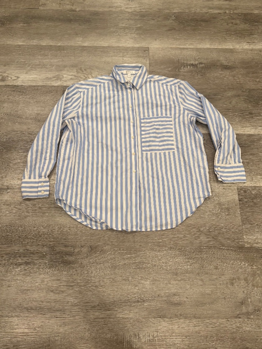 AYR The Deep End Button Up White Blue Stripe Oversized Shirt Womens XS